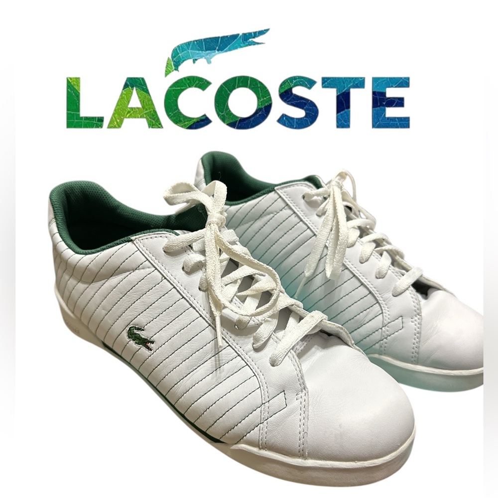 196. Lacoste 🐊 White and Green Casual Shoes